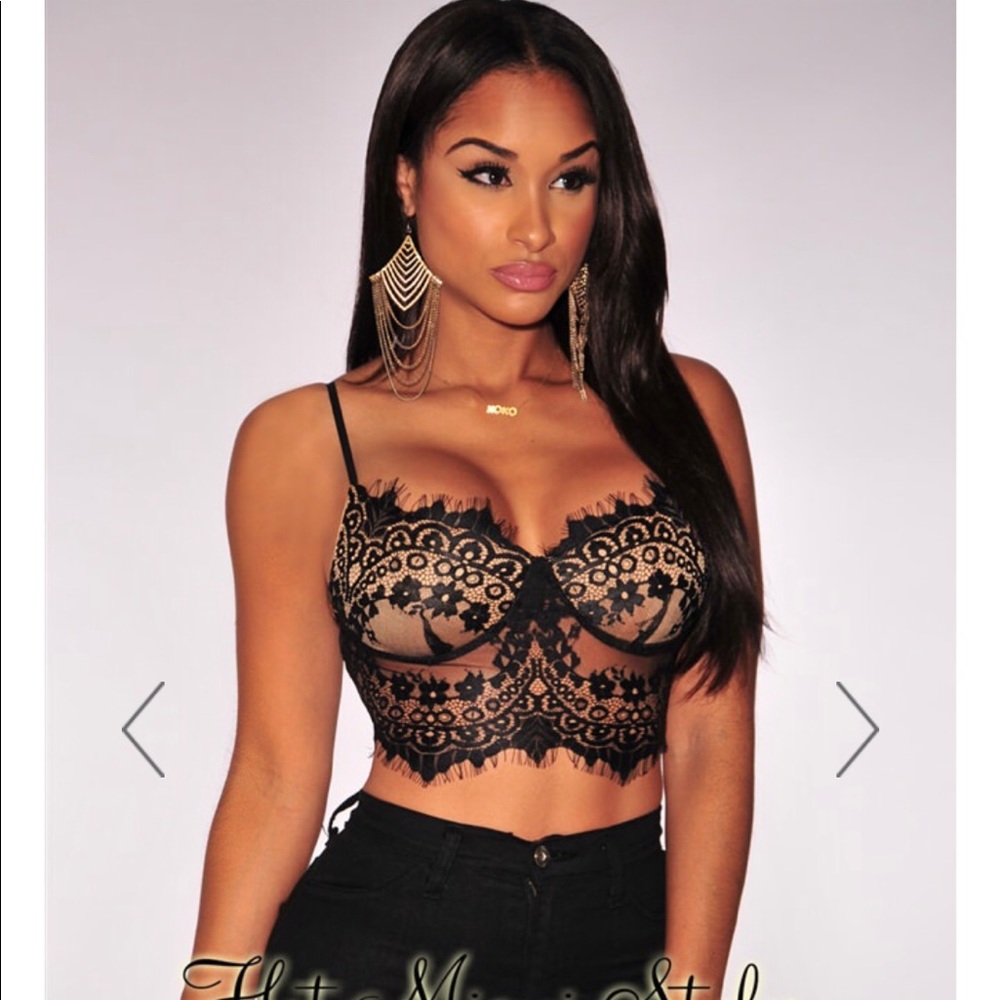 Hot Miami Styles Black Lace Padded Bralette Top